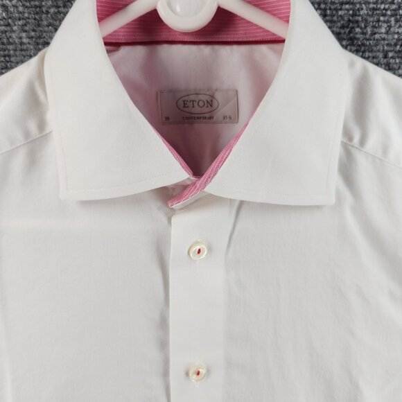 Eton Romania White 15.5 Cotton Shirt Solid Button Up Convertible Cuff Premium - Picture 1 of 16